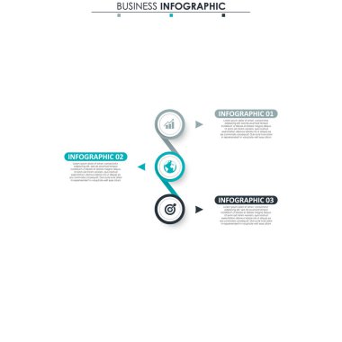 İş verileri, grafik. Grafiğin soyut öğeleri, 3 adımlı diyagram, strateji, seçenekler, parçalar veya süreçler. Sunu için vektör iş şablonu. Bilgi grafiği için yaratıcı konsept.