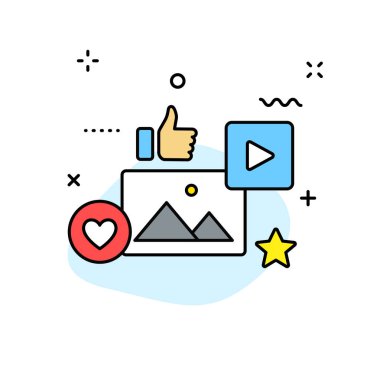 Satır tarzında Sosyal Medya ve Seo web simgeleri. İletişim, dijital, sosyal ağlar, teknoloji, web sitesi. Vektör çizimi.