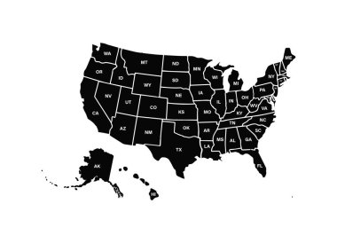 Beyaz arka planda izole edilmiş benzer ABD haritası. Amerika Birleşik Devletleri Birleşik Devletleri. Web sitesi, tasarım, kapak, bilgi grafikleri için vektör şablonu. Grafik illüstrasyonu.