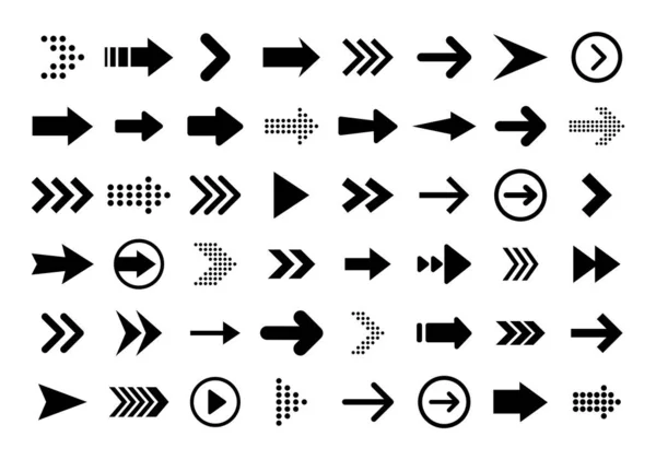 Pijlen grote zwarte set pictogrammen. Pijl pictogram. Pijl vectorverzameling. Pijl. Cursor. Moderne eenvoudige pijlen. Vectorillustratie. — Stockvector