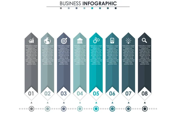 Dados de negócios, gráfico. Elementos abstratos do gráfico, diagrama com 8 passos, estratégia, opções, partes ou processos. Modelo de negócio vetorial para apresentação. Conceito criativo para infográfico . —  Vetores de Stock