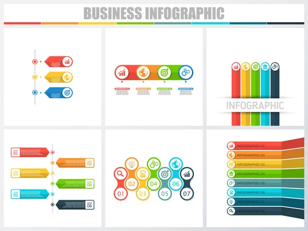 Abstrakte Infografiken nummerieren Optionen Vorlage 3, 4, 5, 6, 7, 8. Vektorillustration. kann für Workflow-Layout, Diagramm, Strategie Business Step-Optionen, Banner und Web-Design-Set verwendet werden. — Stockvektor