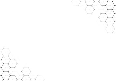 Vektör pankartı tasarımı, çizgili soyut geometrik desen, altıgen desenli beyaz arkaplan.