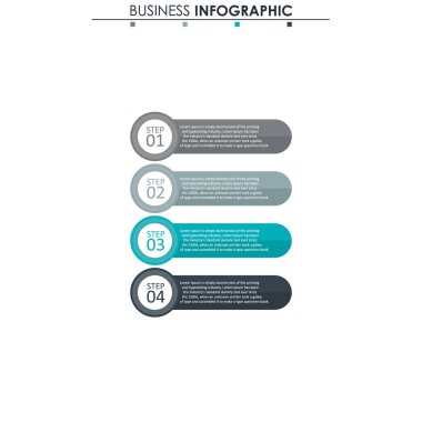İş verileri, grafik. Grafiğin soyut öğeleri, 4 adımlı diyagram, strateji, seçenekler, parçalar veya süreçler. Sunu için vektör iş şablonu. Bilgi grafiği için yaratıcı konsept.