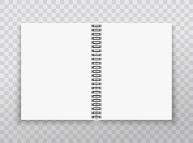 Gerçekçi defter mockup. Defterini Metalik Gümüş sarmal ile. Alay kadar gölge ile boş. Vektör çizim.
