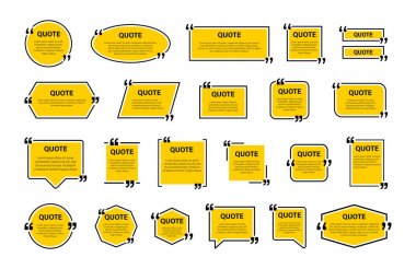 Alıntı kutusu çerçevesi, büyük set. Manifatura kutuları. Sarı boş şablon alıntı metin bilgisi tasarım kutuları tırnak kabarcık Blog tırnak sembolleri. Yaratıcı vektör Banner illüstrasyon.