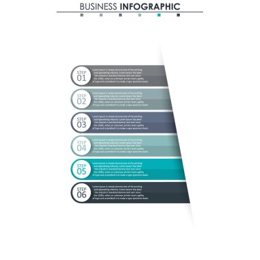 İş verileri, grafik. Grafiğin soyut öğeleri, 6 adımlı diyagram, strateji, seçenekler, parçalar veya süreçler. Sunu için vektör iş şablonu. Bilgi grafiği için yaratıcı konsept.