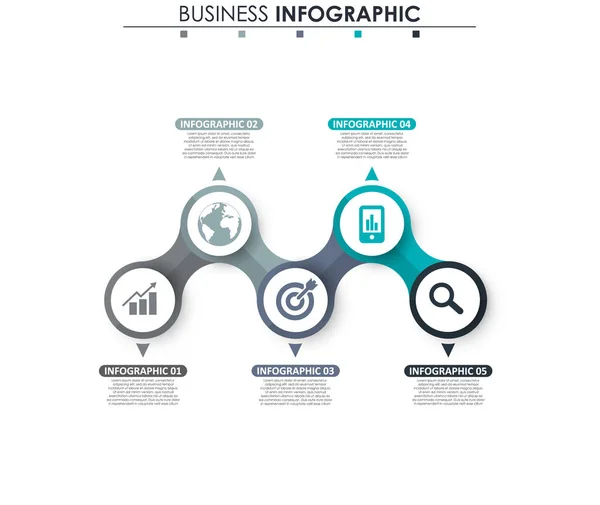 Бизнес-данные, график. Абстрактные элементы графика, 5 шагов, стратегия, варианты, детали или процессы. Векторный бизнес-шаблон для презентации. Творческая концепция для инфографики . — стоковый вектор