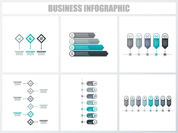 Abstrakcyjne infografiki numer szablonu opcje 3, 4, 5, 6, 7, 8. Ilustracja wektorowa. Może być używany do układu przepływu pracy, diagram, opcje krok strategii biznesowej, banner i Web Design Set. — Wektor stockowy