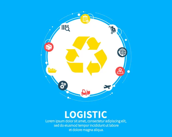 Logistieke concept. Distributie, levering, service, scheepvaart, logistiek, transport, Marktconcepten. Abstracte achtergrond met verbonden objecten. Vector illustratie. — Stockvector
