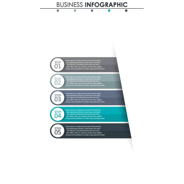 Geschäftsdaten, Grafik. abstrakte Elemente von Graphen, Diagrammen mit 5 Schritten, Strategie, Optionen, Teilen oder Prozessen. Vektor-Geschäftsvorlage für die Präsentation. Kreatives Konzept für Infografik. — Stockvektor