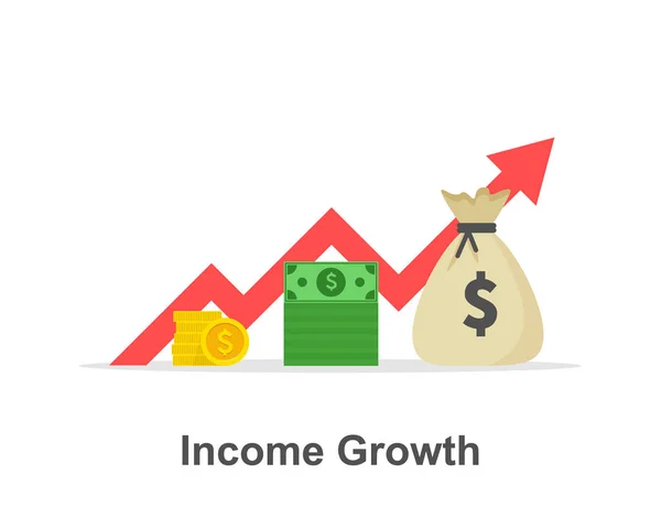 Graphique de croissance des revenus, services bancaires, graphique des rapports financiers, icône plate de retour sur investissement, planification budgétaire, fonds commun de placement, taux d'intérêt. Illustration vectorielle . — Image vectorielle