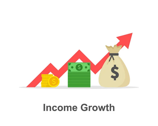 Einkommenswachstumsdiagramm, Bankdienstleistungen, Finanzberichtsdiagramm, Rendite auf Investition flaches Symbol, Budgetplanung, Investmentfonds, Zinssatz. Vektorillustration. — Stockvektor