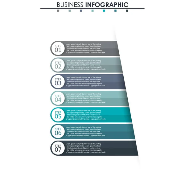 Geschäftsdaten, Grafik. abstrakte Elemente von Graphen, Diagrammen mit 7 Schritten, Strategie, Optionen, Teilen oder Prozessen. Vektor-Geschäftsvorlage für die Präsentation. Kreatives Konzept für Infografik. — Stockvektor