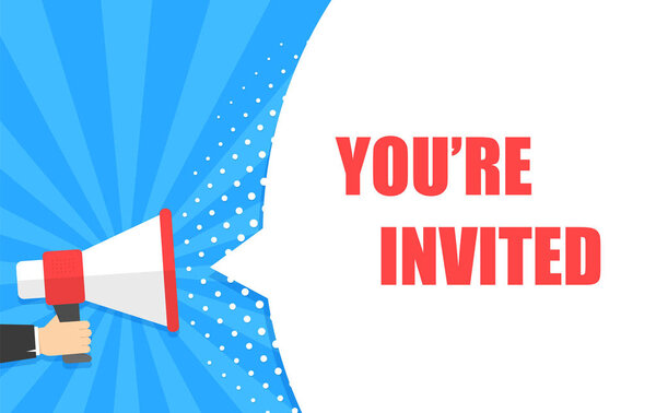 Мужчина держит мегафон с тобой в руках. Громкоговоритель. Баннер для бизнеса, маркетинга и рекламы. Векторная иллюстрация
.