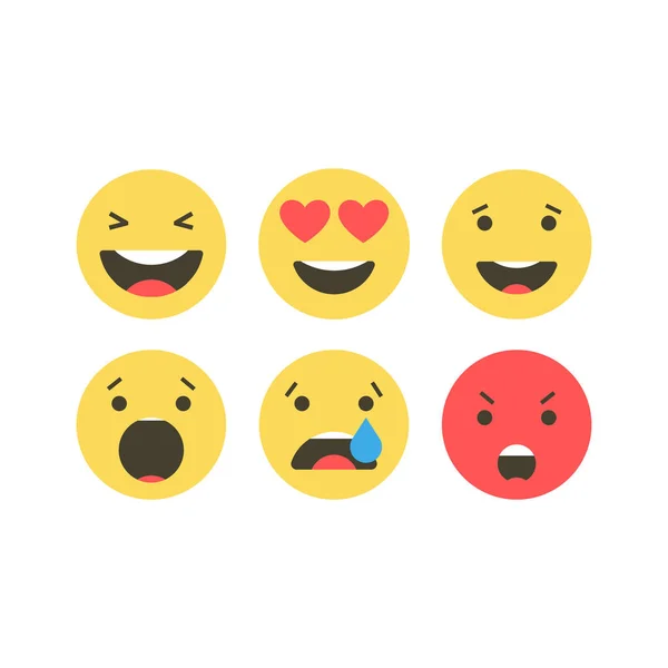 Conjunto de ícones emoji. Rostos engraçados com emoções diferentes. Ícones de estilo plano Emoji no fundo branco. Reações nas redes sociais Ilustração vetorial . —  Vetores de Stock