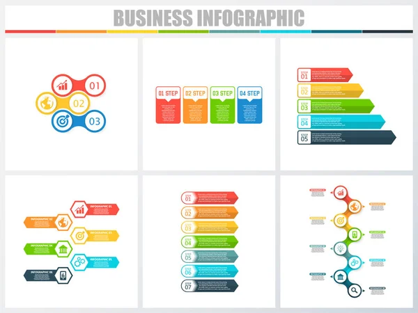 Abstract infographics number options template 3, 4, 5, 6, 7, 8. Vector illustration. Can be used for workflow layout, diagram, strategy business step options, banner and web design set. — Stock Vector