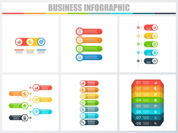 Abstrakte Infografiken nummerieren Optionen Vorlage 3, 4, 5, 6, 7, 8. Vektorillustration. kann für Workflow-Layout, Diagramm, Strategie Business Step-Optionen, Banner und Web-Design-Set verwendet werden. — Stockvektor