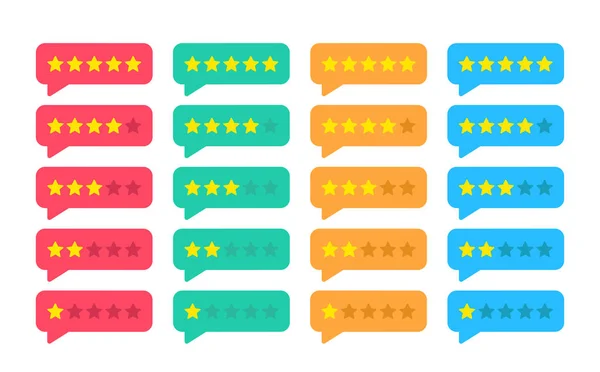 Rating Stars badges. Feedback of beoordeling. Rang, niveau van tevredenheids beoordeling. Vijf sterren beoordeling van klant Productbeoordeling. 5 sterren rating icoon. Vector illustratie. — Stockvector