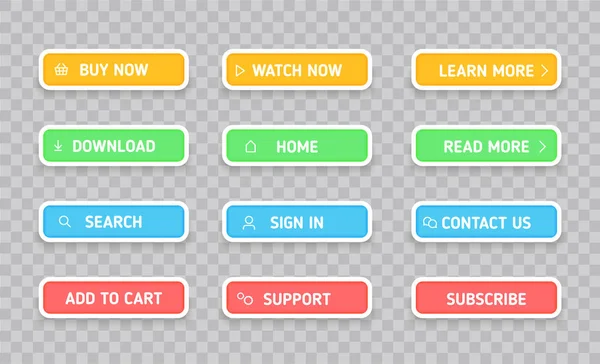 Ustaw kolory przycisków. Różne kolory i ikony. Ilustracja wektorowa. — Wektor stockowy
