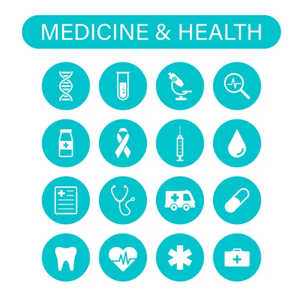 Satz von 16 medizinischen und gesundheitlichen Web-Symbolen im Einklang mit dem Stil. Medizin und Gesundheitswesen, rx, Infografik. Vektorillustration. — Stockvektor