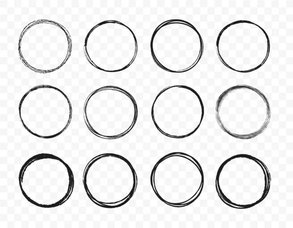 Set hand drawn circle line sketch set. Circular scribble doodle round circles for message note mark design element. Vector illustration on background. — Stock Vector