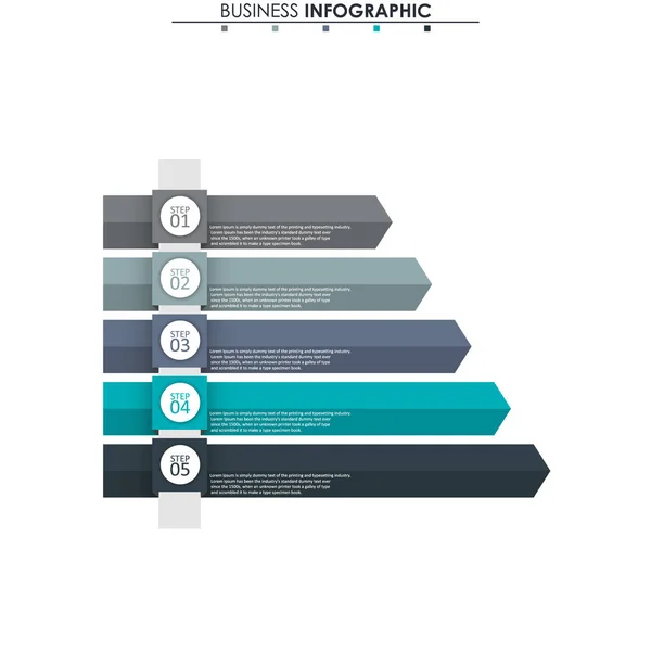 Geschäftsdaten, Grafik. abstrakte Elemente von Graphen, Diagrammen mit 5 Schritten, Strategie, Optionen, Teilen oder Prozessen. Vektor-Geschäftsvorlage für die Präsentation. Kreatives Konzept für Infografik. — Stockvektor