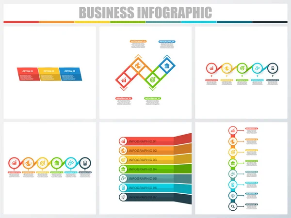 Abstrakte Infografiken nummerieren Optionen Vorlage 3, 4, 5, 6, 7, 8. Vektorillustration. kann für Workflow-Layout, Diagramm, Strategie Business Step-Optionen, Banner und Web-Design-Set verwendet werden. — Stockvektor