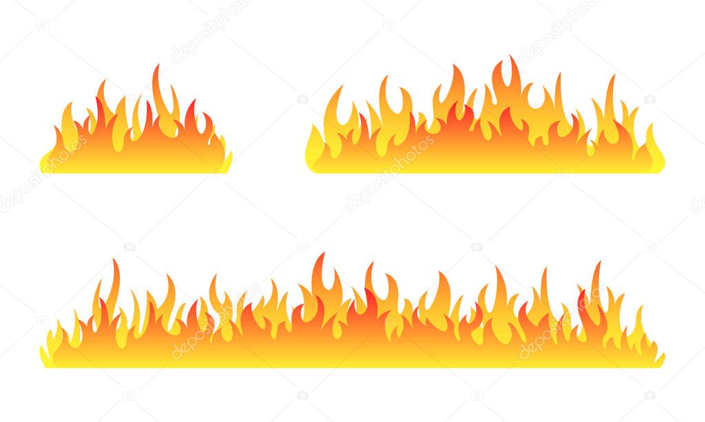 Fire collection. Fire flames vector set. Set of fire banner. Vector illustration.