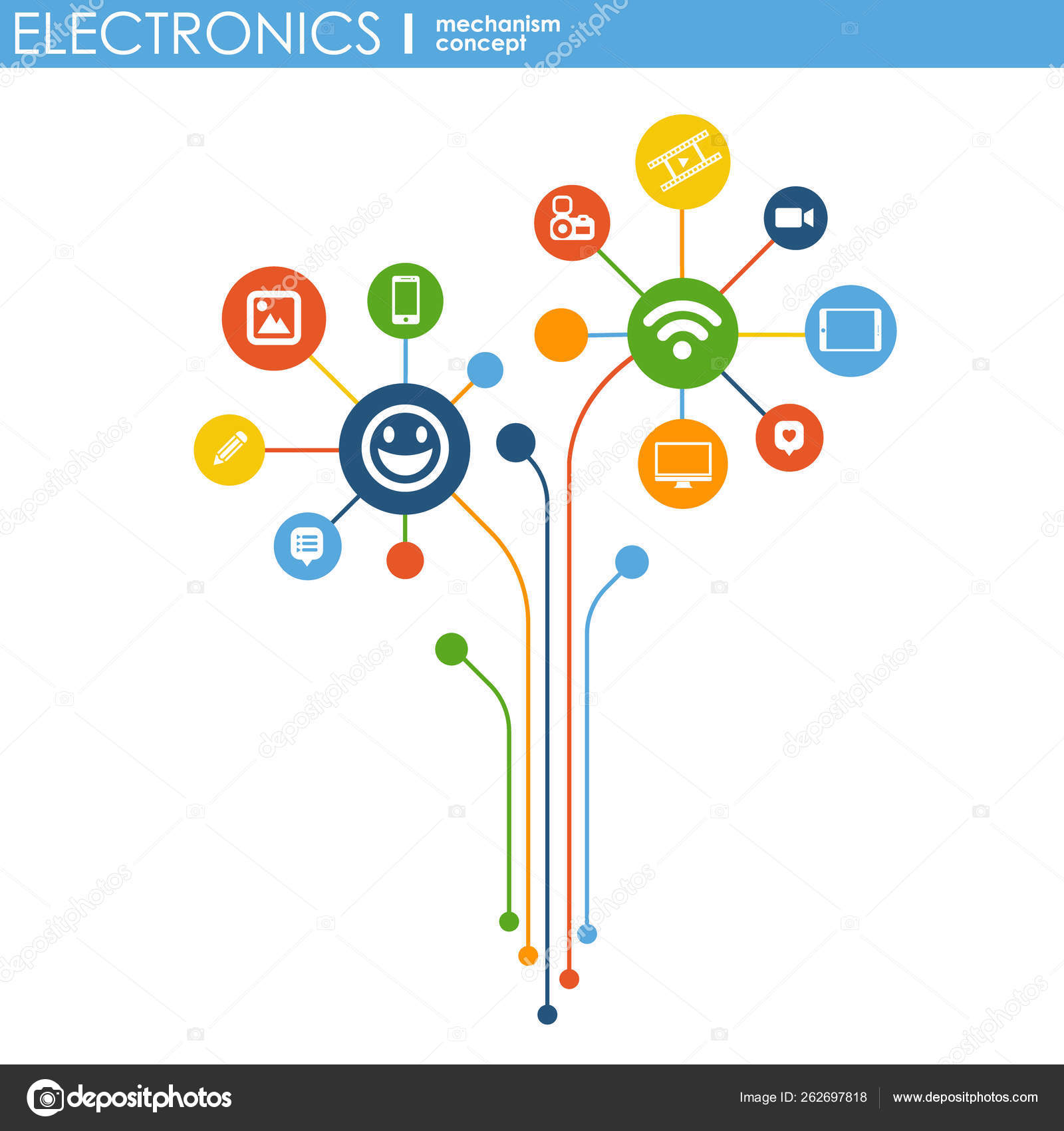 Electronics mechanism. Abstract background with connected gears and ...