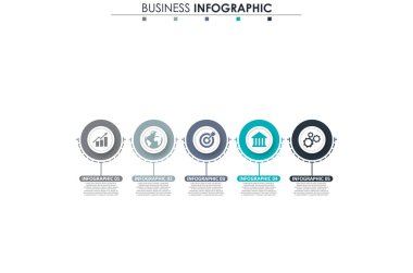 İş verileri, grafik. Grafiğin soyut öğeleri, 5 adımlı diyagram, strateji, seçenekler, parçalar veya süreçler. Sunu için vektör iş şablonu. Bilgi grafiği için yaratıcı konsept.