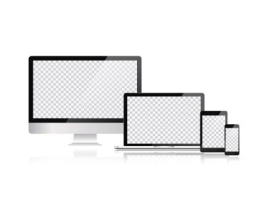 Elektronik cihazlar, dizüstü bilgisayarlı web tasarım şablonu, tablet, akıllı telefon, bilgisayar. Düz tasarım, arka planda vektör illüstrasyonu.