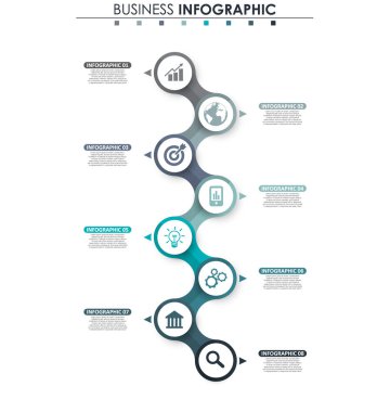 İş verileri, grafik. Grafiğin soyut öğeleri, 8 adımlı diyagram, strateji, seçenekler, parçalar veya süreçler. Sunu için vektör iş şablonu. Bilgi grafiği için yaratıcı konsept.