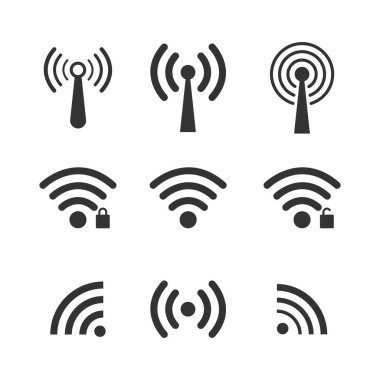 Beyaz arka planda yalıtılmış kablosuz wifi simgeleri kümesi. Vektör çizimi.