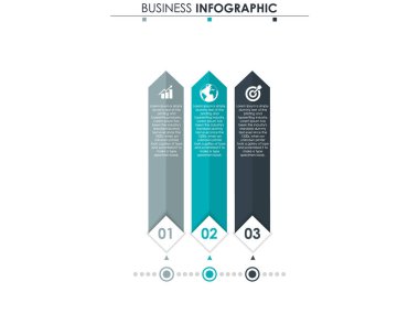 İş verileri, grafik. Grafiğin soyut öğeleri, 3 adımlı diyagram, strateji, seçenekler, parçalar veya süreçler. Sunu için vektör iş şablonu. Bilgi grafiği için yaratıcı konsept.
