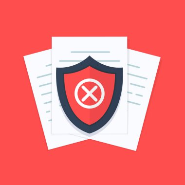 Belge korumalı değil kavram, gizli bilgi ve gizlilik fikri, güvenlik belgelerine erişim veya korumalı değil, kağıt ile güvenli veri. Düz tasarım, arka planda vektör çizimi.