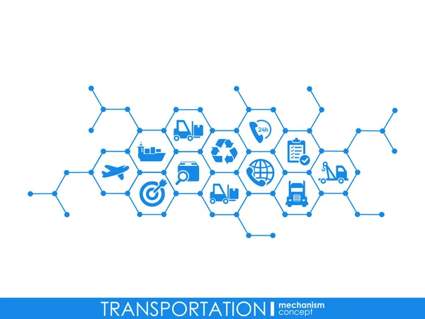 統合された輸送は、概念を対話します。グラフィック デザイン ドットとライン システムを接続します。トラフィック、ナビゲーション サービスの抽象的な背景は。ベクトル Infograph. — ストックベクタ
