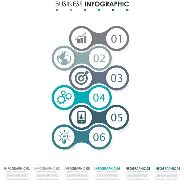 Dane biznesowe, wykres. Abstrakcyjne elementy wykresu, diagram z 6 krokami, strategia, opcje, części lub procesy. Szablon biznesowy Vector do prezentacji. Kreatywna koncepcja infografiki. — Wektor stockowy