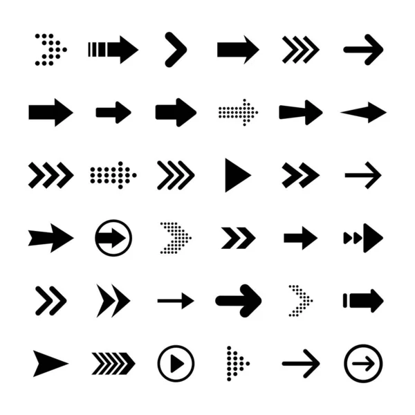 Pijlen grote zwarte set pictogrammen. Pijl pictogram. Pijl vectorverzameling. Pijl. Cursor. Moderne eenvoudige pijlen. Vectorillustratie. — Stockvector