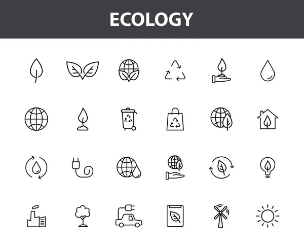 Set of 24 Ecology web icons in line style. Electric Car, Organic, environmental energy. Vector illustration. — Stock Vector