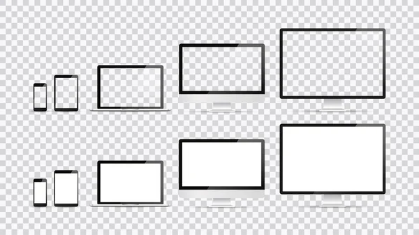 Elektronische Geräte, Web-Design-Vektorvorlage mit Laptop, Tablet, Smartphone, Computer. Flaches Design, Vektorabbildung auf Hintergrund. — Stockvektor