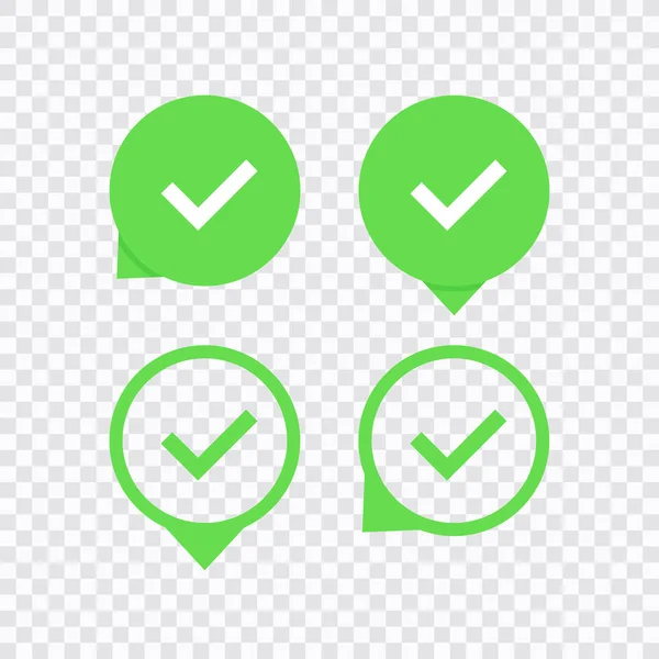 Green check mark icon set. Vector illustration.