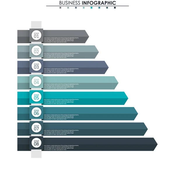ビジネス データ、グラフ。グラフの抽象的な要素、8つのステップ、戦略、オプション、部品またはプロセスを持つ図。プレゼンテーション用のベクタービジネステンプレート。インフォグラフィックのクリエイティブコンセプト. — ストックベクタ