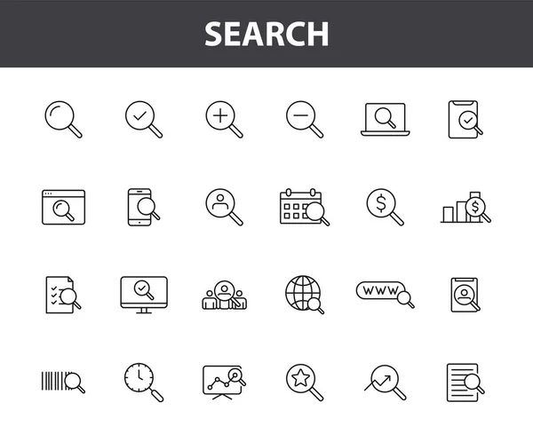 24のセットラインスタイルでWebアイコンを検索します。SEO分析、デジタルマーケティングデータ分析、従業員管理。ベクターイラスト. — ストックベクタ