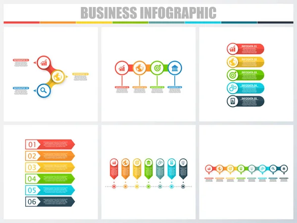 Abstract infographics number options template 3, 4, 5, 6, 7, 8. Vector illustration. Can be used for workflow layout, diagram, strategy business step options, banner and web design set. — Stock Vector