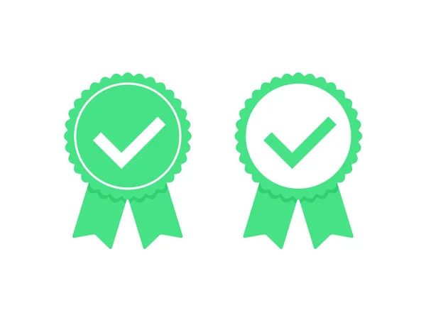 Ícones de medalha verde aprovados ou certificados. Ilustração vetorial. EPS10 . —  Vetores de Stock