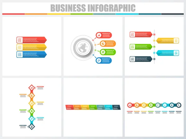 Abstract infographics number options template 3, 4, 5, 6, 7, 8. Vector illustration. Can be used for workflow layout, diagram, strategy business step options, banner and web design set. — Stock Vector