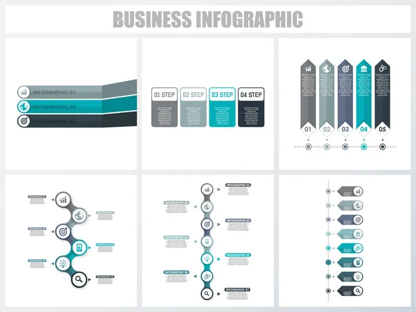 Infográficos abstratos opções de número modelo 3, 4, 5, 6, 7, 8. Ilustração vetorial. Pode ser usado para layout de fluxo de trabalho, diagrama, opções de passo de negócios de estratégia, banner e conjunto de design web . —  Vetores de Stock