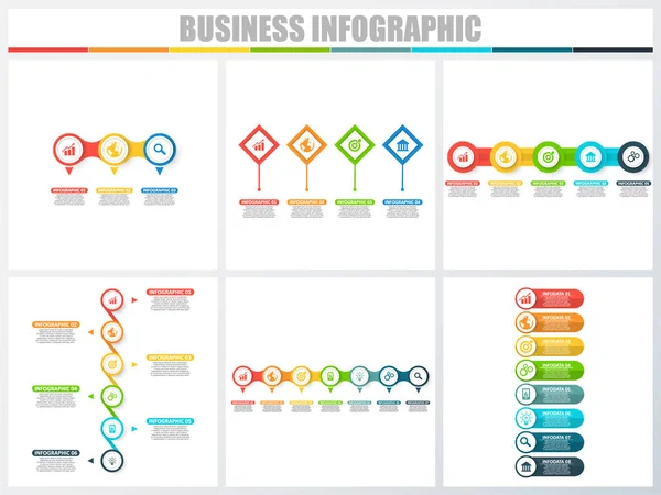 Abstract infographics number options template 3, 4, 5, 6, 7, 8. Vector illustration. Can be used for workflow layout, diagram, strategy business step options, banner and web design set. — Stock Vector