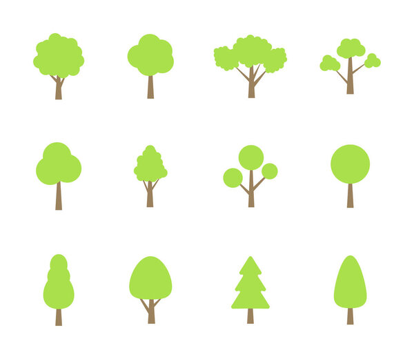 Trees collection. Icons of green plants, forest. Trees illustrations. Tree set. Vector illustrations.